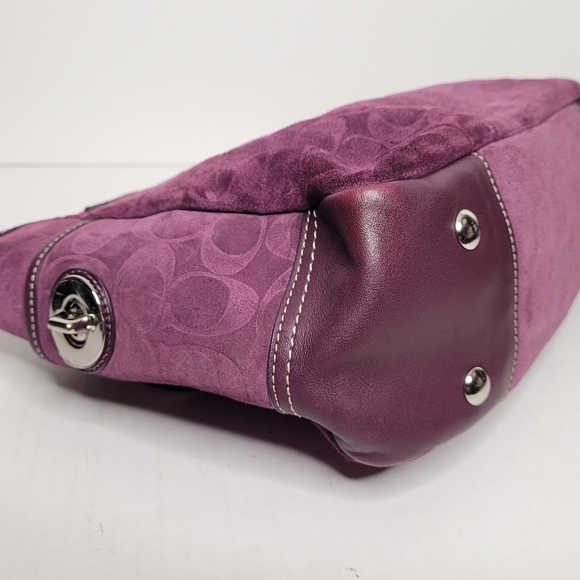 Coach Burgundy Suede Leather Logo Medium Satchel Handbag F0973-14000 - Picture 9 of 12